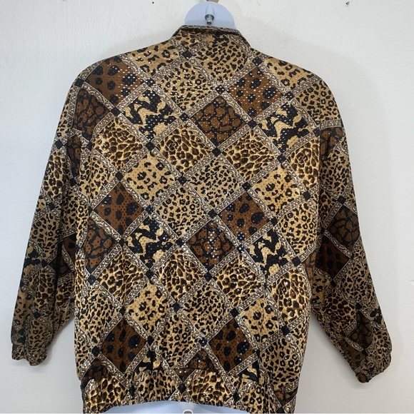 Vintage Jacket Galore Woman 2X ‎ Bomber Brown Animal Print Sequins Sparkle - Picture 4 of 10